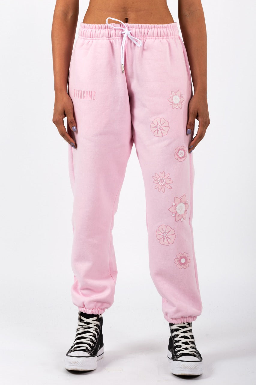 Calça Moletom Overcome Flowers Rosa