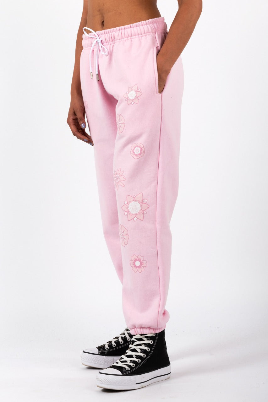 Calça Moletom Overcome Flowers Rosa