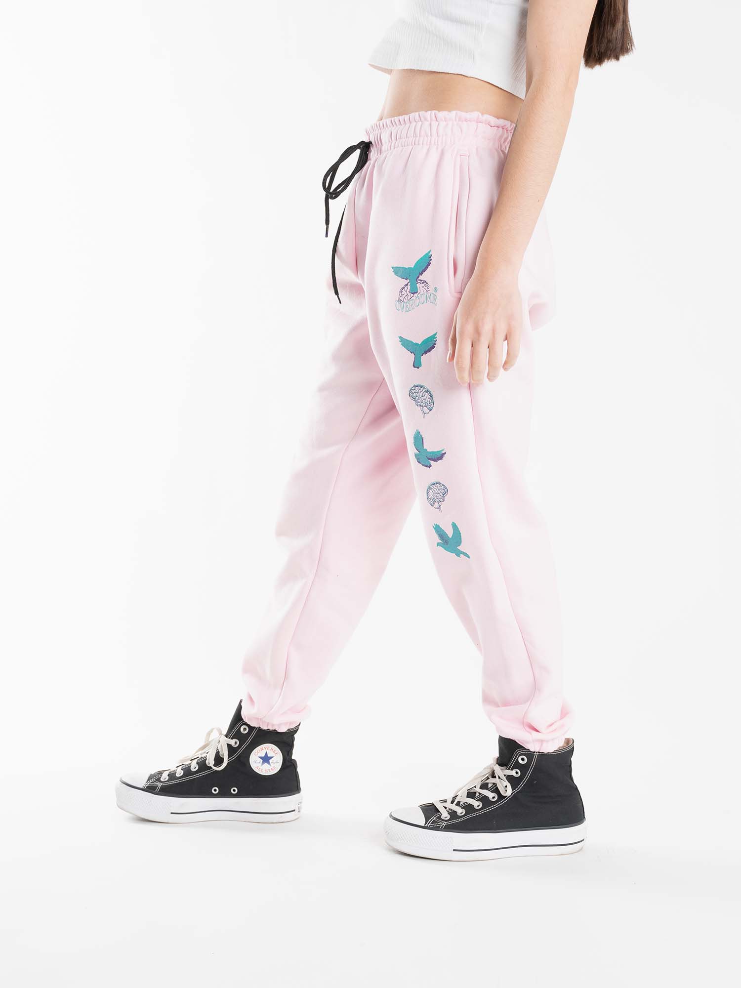 Calça Moletom Overcome Stop Overthinking Rosa